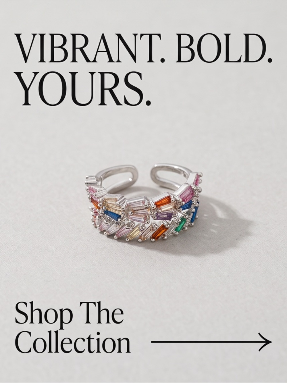 Multi-Color Rainbow Gemstone Ring – Silver Plated Adjustable (Fits Sizes 6–9)